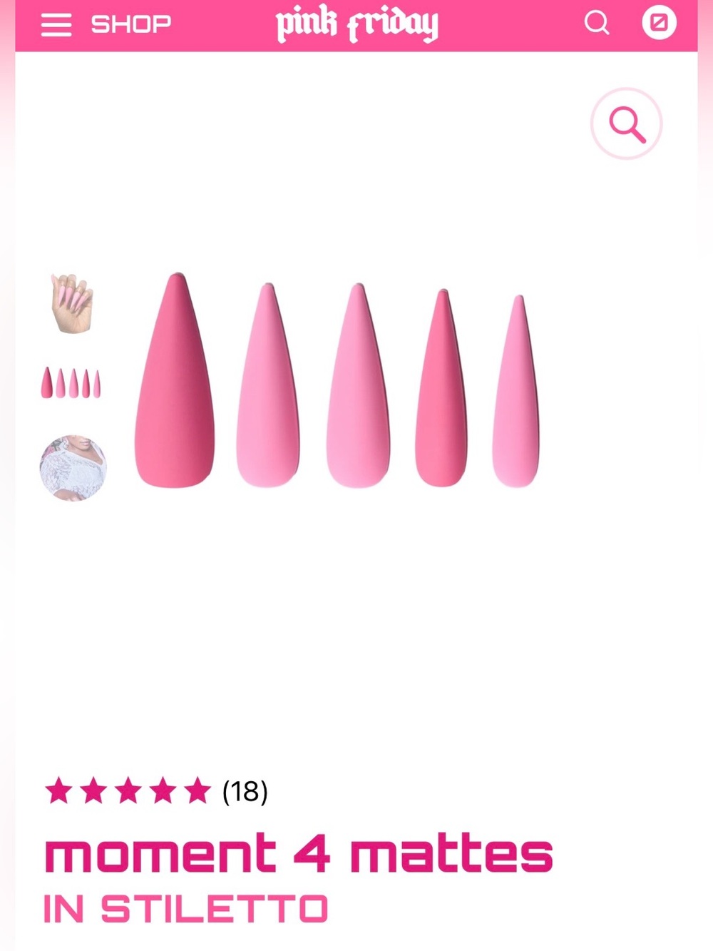 Pink Friday Nails moment 4 mattes in Stiletto XL